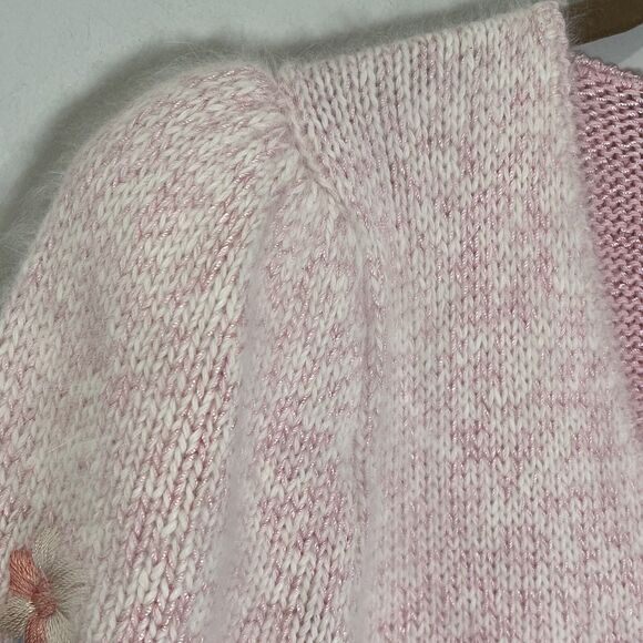 Nannell Sweater Women’s Small Pink Floral Embroidered Puff Sleeve Beaded Angora - Picture 6 of 10